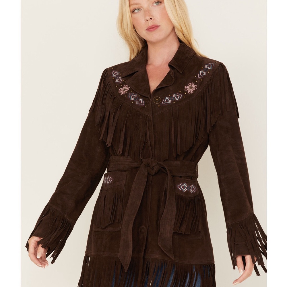 Idyllwind Women's Batavia Embroidered Fringe Suede Coat New w/ Tags sz Medium